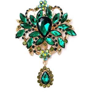 image:imageLAXPICOL Wedding Bridal Big Brown Crystal Rhinestone Bouquet Brooch Pin for Women Golden Tonegreen