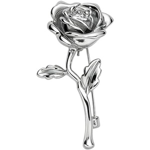 image:imageRose Flower Brooch Pin for Women Men Dainty Floral Lapel Pins for Jacket Scarf Dress Clothes Hat Accessories Wedding Party Fashion JewelrySilver