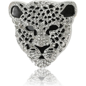 image:imageVintage Shiny Rhinestone Leopard Head Brooches for Women Unisex Animal Pins Casual Accessories GiftsSilverSmall