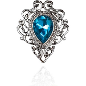 image:imageVintage Silver Color Mens Brooches for Women Lovely Water Drop Badge Flame Crystal Brooch Lapel Pins Fashion JewelrySilverSapphire Blue