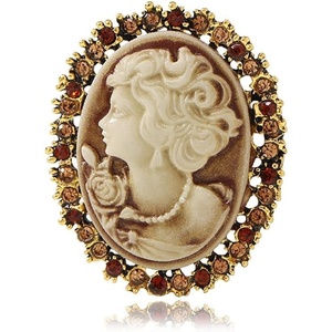 image:imageVintage Style Cameo Victorian Lady Maiden Crystal Rhinestone Pin Brooch Brown