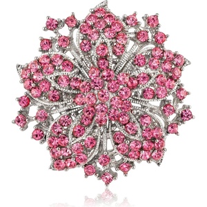 image:imageWomens Flowershape Statement Brooch Pin Crystal Brooch for WomenPink Silvertone