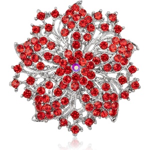 image:imageWomens Flowershape Statement Brooch Pin Crystal Brooch for WomenRed Silvertone