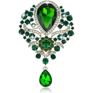 image:imageYARIEW Brooches for Women Silver Plated Vintage Rhinestone Brooch Pins for Women Flower Brooch for Business Bouquet St Patricks Day Holiday Christmas GiftGreen