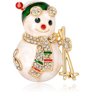 image:imagecoadipress Christmas Brooch Pins for Women Cute Crystal Christmas Tree Snowflake Reindeer Jingle Bell Animal Candy Bow Brooches Xmas Holiday Party GiftsSnowman