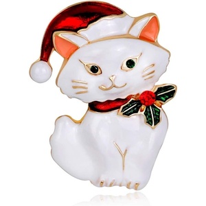image:imagecoadipress Christmas Brooch Pins for Women Cute Crystal Christmas Tree Snowflake Reindeer Jingle Bell Animal Candy Bow Brooches Xmas Holiday Party GiftsCat White