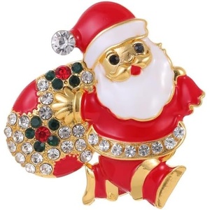 image:imagecoadipress Christmas Brooch Pins for Women Cute Crystal Christmas Tree Snowflake Reindeer Jingle Bell Animal Candy Bow Brooches Xmas Holiday Party GiftsSanta