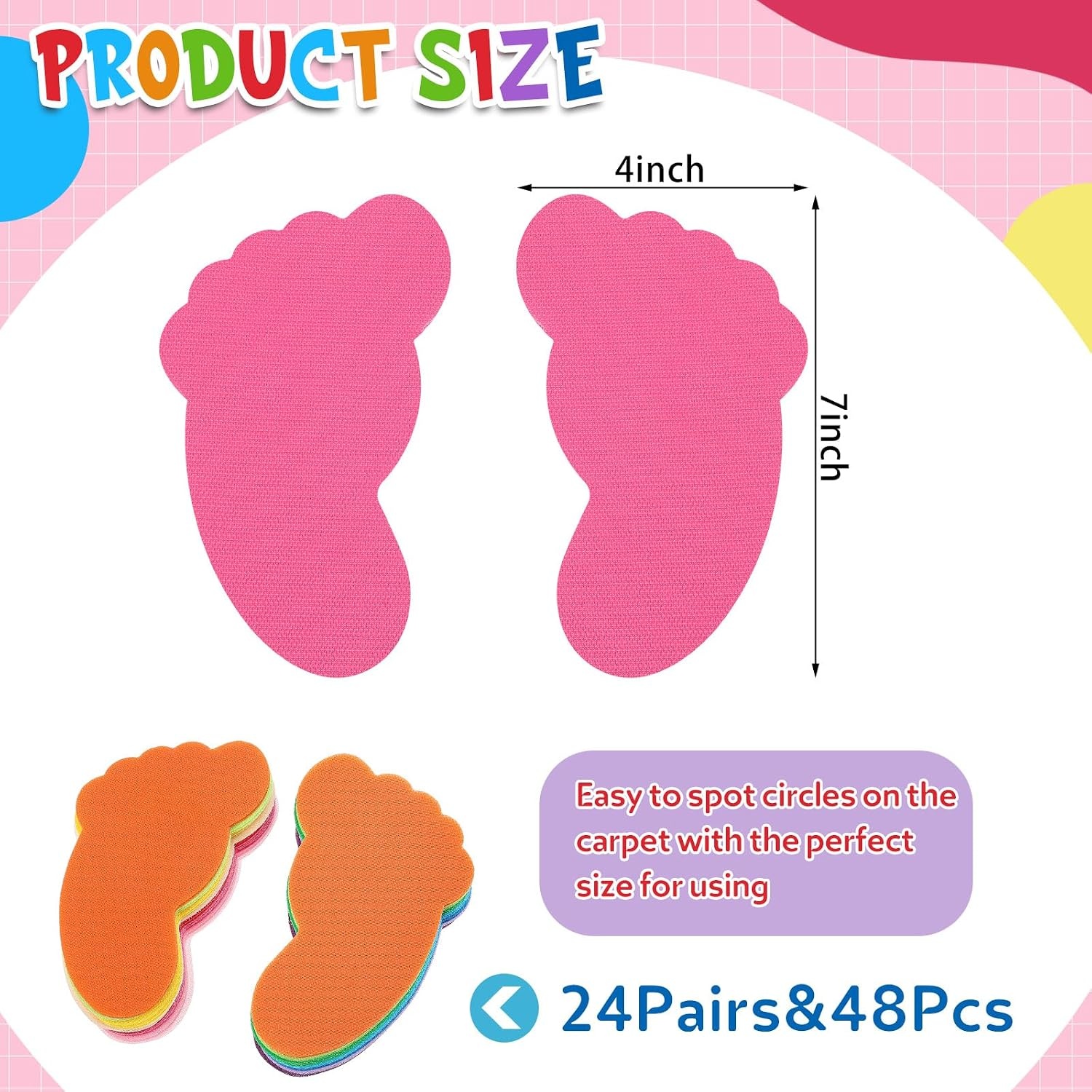 image:imageOutus 48 Pcs Carpet Foot Spots Markers for Classroom Floor Classic ColorRainbow Color