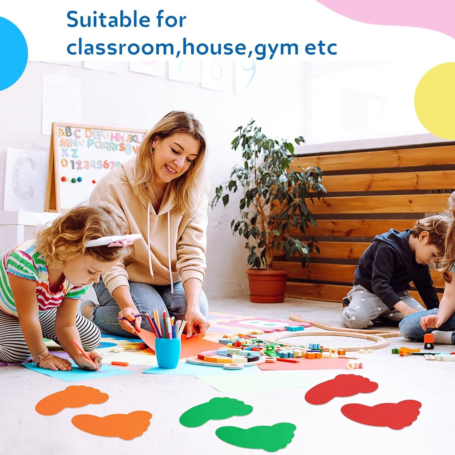 image:imageOutus 48 Pcs Carpet Foot Spots Markers for Classroom Floor Classic ColorRainbow Color