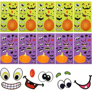 image:image60 Halloween Pumpkin Face Sheets Stickers Lantern Pumpkin Decoration Stickers for Halloween Mini Birthday Party SuppliesPurple and Green