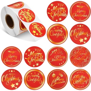 image:imageOutus 500 Merry Christmas Sticker Circle Label 14 Transparent and SilverRed