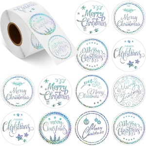 image:imageOutus 500 Merry Christmas Sticker Circle Label 14 Transparent and SilverTransparent Colorful