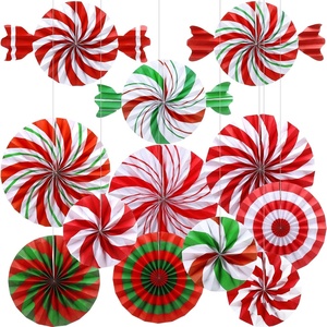image:imageOutus 12 Pcs Candy Hanging Fans Party Decorations Pink SwirlRed and White