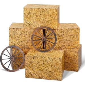 image:imageOutus 8 Pcs Hay Bales Boxes Decor with Wooden Wagon Wheels Fake Hay Stack