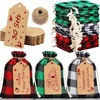 image:imageOutus 81 Pcs Christmas Buffalo Plaid Drawstring Gift Bags with Tags81