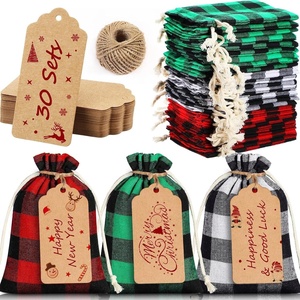 image:imageOutus 81 Pcs Christmas Buffalo Plaid Drawstring Gift Bags with Tags81